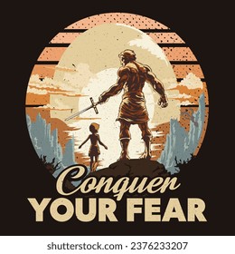 Conquer your fear David and Goliath Design Vector Illustration