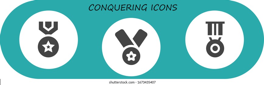 conquistar conjunto de iconos. 3 iconos conquistadores rellenos. Iconos de medalla incluidos