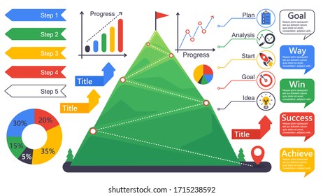 conquering mountains, landscape, background to reach the goal, vector infographics,
