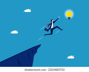 Conquering the ultimate knowledge. Businessman jumping to grab the light bulb of wisdom