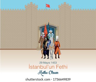 Conquest of Istanbul in 1453 and Vector Illustration of Fatih Sultan Mehmet