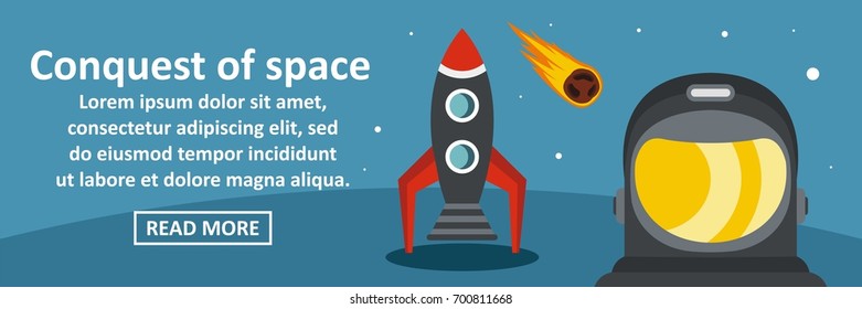 Conquest of space banner horizontal concept. Flat illustration of conquest of space banner horizontal vector concept for web