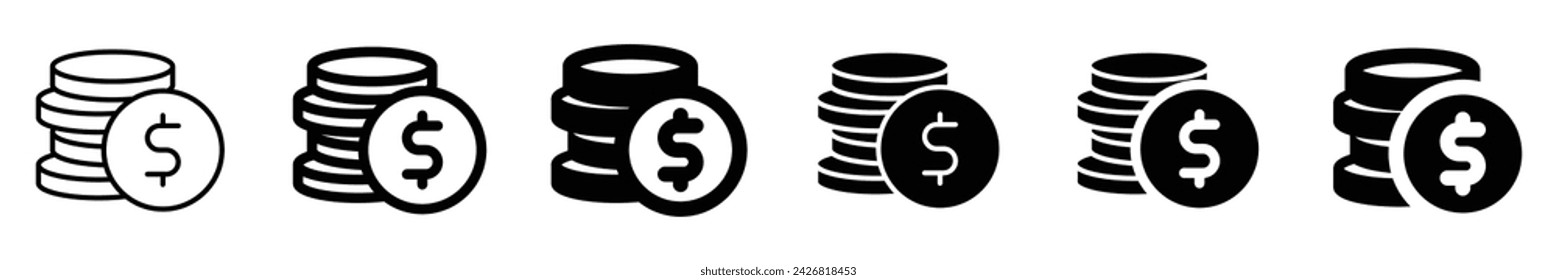 Cons icons set, money, coin, cash, cost, dollar, argent, currency, business and finance, business