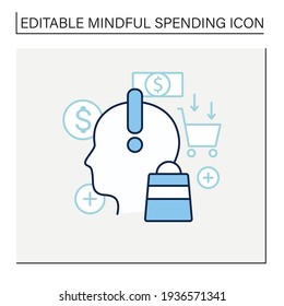 Conscious buying line icon. Thoughtful shopping. Person buys necessary things. Mindful spending concept. Isolated vector illustration.Editable stroke