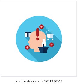 Conscious consumer flat icon. Thoughtful shopping. Thoughtful spending money. Buying necessary things.Mindful spending concept.Vector illustration