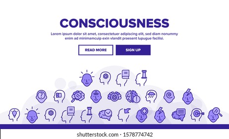 Consciousness Landing Web Page Header Banner Template Vector. Human Silhouette With Light Bulb And Leaves And Question Mark Consciousness Illustration
