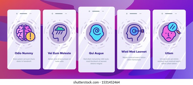 Consciousness Onboarding Mobile App Page Screen Vector Thin Line. Human Silhouette With Light Bulb And Leaves And Question Mark Consciousness Concept Linear Pictograms. Color Contour Illustrations