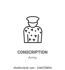 Conscription outline vector icon. Thin line black conscription icon, flat vector simple element illustration from editable army concept isolated on white background