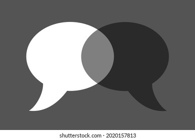 Consensual discussion - Two speech balloons and bubbles are overlapping. Shared mutual agreement during conversation, talk and speech. Vector illustration. 