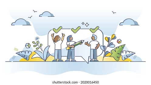 Consensus and agreement with common deal goal and thoughts outline concept. Communication and solidarity with united strategy for business vector illustration. Corporate partnership acceptance scene.