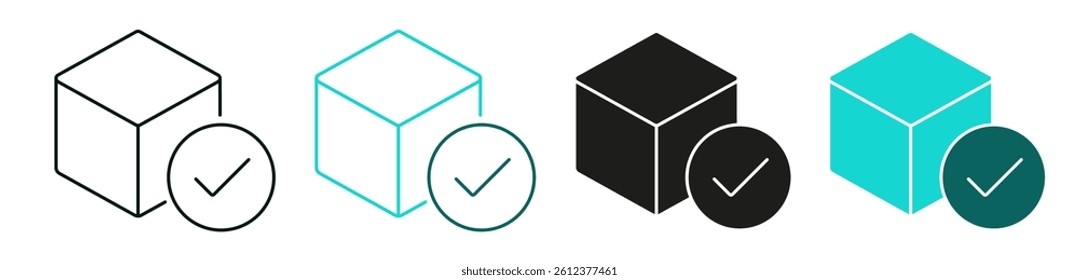 Consensus mechanism line icon set. Blockchain, Security, Cryptocurrency, Technology or digital concept. Block with checkmark. Solid color or black logo for web, or mobile app. Editable vector stroke. 