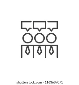 Consensus outline icon. linear style sign for mobile concept and web design. Businessmen and speech bubble simple line vector icon. Brainstorming symbol, logo illustration. Vector graphics