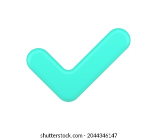 Icono de marca de verificación de consentimiento 3d. Símbolo turquesa de aprobación y confianza del usuario. Votación positiva en línea y pruebas exitosas. Tasa de finalización y autorización web. Vector aislado realista.