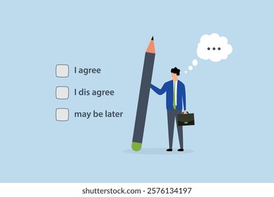Consent document to choose, entrepreneur grasping pencil chooses to consent to inquiry. 