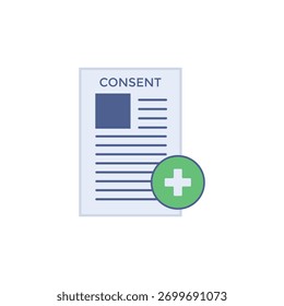 Documento de consentimiento con Cruz Verde que simboliza la Aprobación médica