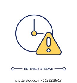 Consent expiry line color icon. Clockface with exclamation mark. Reminding about permission renewal. Data security. Isolated vector illustration. Flat colorful symbol design. Editable stroke