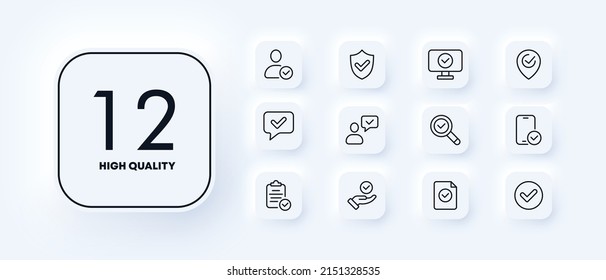 Consent icons set. Successful online purchase. PC is clean. Search for errors. Correct message. The payment went through successfully. Neomorphism style. vector eps 10 svg