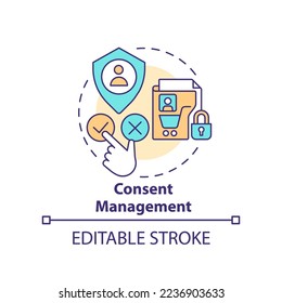 Consent management concept icon. Using customer personal data. Cookie policy abstract idea thin line illustration. Isolated outline drawing. Editable stroke. Arial, Myriad Pro-Bold fonts used