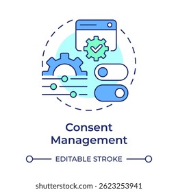 Consent management multi color concept icon. Applying user permission preferences across all data. Privacy. Round shape line illustration. Abstract idea. Graphic design. Easy to use in article