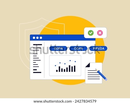 Consent Management Platform (CMP). Privacy Solutions, GDPR Compliance, User Data Protection, Online Privacy, Cookie Consent, Digital Marketing Compliance vector illustration on business background