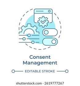 Symbol für das weiche blaue Konzept der Zustimmungsverwaltung. Anwenden von Benutzerberechtigungseinstellungen auf alle Daten. Privatsphäre. Runde Liniendarstellung. Abstrakte Idee. Grafikdesign. Einfach in Artikel zu verwenden