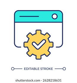 Consent preference center line color icon. Web site with cogwheel. Online data security setup. Privacy control. Isolated vector illustration. Flat colorful symbol design. Editable stroke
