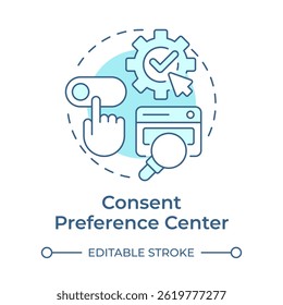 Consent Preference Center zacht blauw concept pictogram. De toestemming voor gegevensverwerking controleren, wijzigen en intrekken. Ronde vorm lijn illustratie. Abstract idee. Grafisch ontwerp. Eenvoudig te gebruiken in artikel