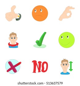 Consent and refusal icons set. Cartoon illustration of 9 consent and refusal vector icons for web