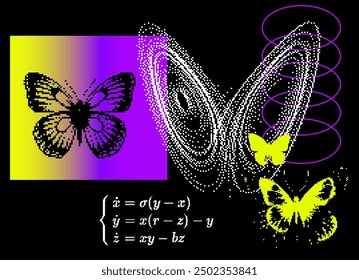 Conseptual illustration of the chaos theory and butterfly effect. Can be used to represent Lorenz attractor nonlinear dynamics turbulence of initial condition or fractal geometry.