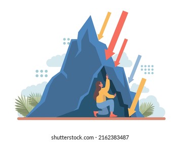 Consequences concept. Character making action and dealing with a result of it. Aftermath problem or bad luck. Person tied up, or under the circumstances. Flat vector illustration