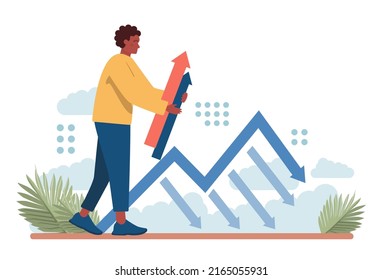 Consequences concept. Character making action and dealing with a result of it. Aftermath problem or bad luck. Person tied up, or under the circumstances. Flat vector illustration