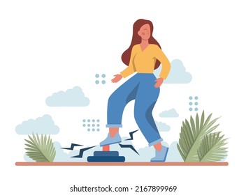 Consequences concept. Character making action and dealing with a result of it. Aftermath problem or bad luck. Person tied up, or under the circumstances. Flat vector illustration