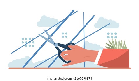 Consequences concept. Character making action and dealing with a result of it. Aftermath problem or bad luck. Person tied up, or under the circumstances. Flat vector illustration
