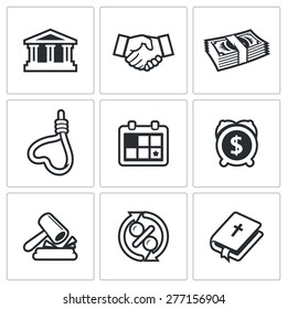 The consequences of the credit icons. Vector Illustration