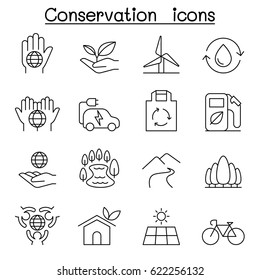 Conservation & Ecology icon set in thin line style