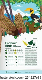 Conservation Flyer layout idea Indonesian Sumatera birds flat illustration