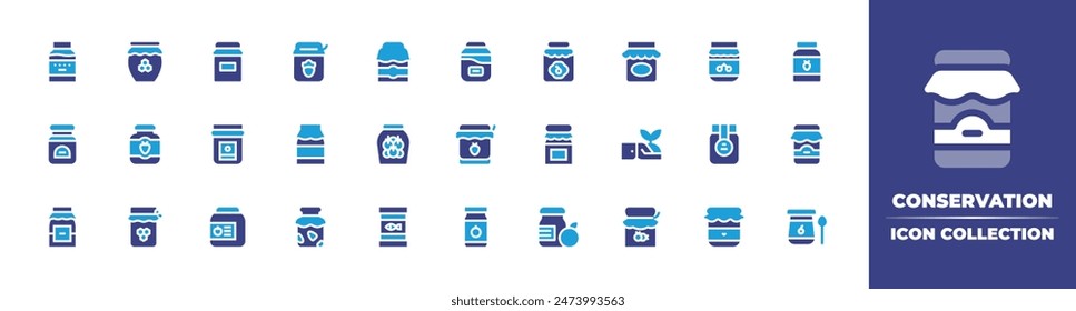 Conservation icon collection. Duotone color. Vector illustration. Containing conserve, honey, jam, cannedfood, jams, sprout, strawberryjam, pickles, strawberry, food, jar, thanksgivingjam.