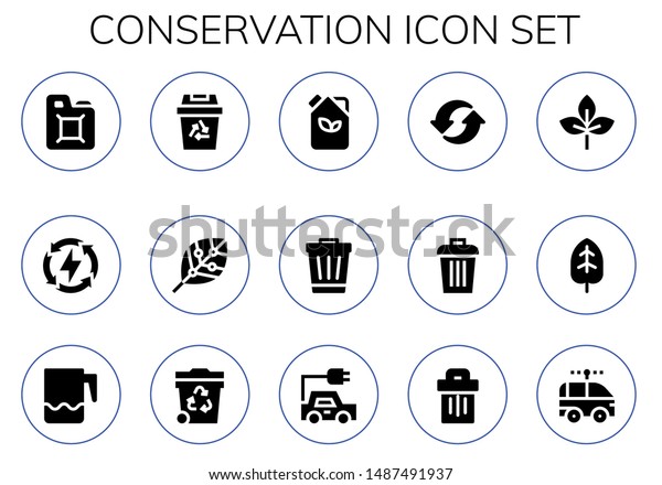 conservation icon set. 15 filled\
conservation icons.  Simple modern icons about  - Fuel, Energy,\
Recycling, Renewable energy, Trash, Recycle, Leaf, Jar, Electric\
car
