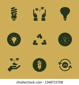 conservation icon set with bulb, fluorescent bulb and recycle hours vector illustration