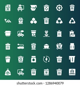 conservation icon set. Collection of 36 filled conservation icons included Waste, Trash, Energy, Coal, Jar, Eco energy, Recycling bin, Electric car, Recycle bin, Renewable energy
