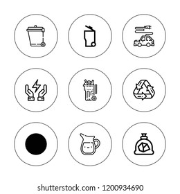 Conservation icon set. collection of 9 outline conservation icons with coal, electric car, garbage, jar, recycle, recycling, save energy icons. editable icons.