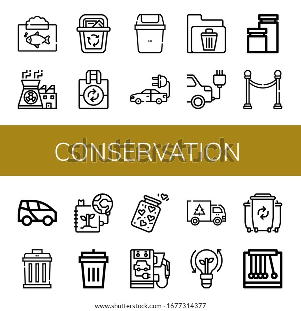conservation\
icon set. Collection of Ecosystem, Nuclear power, Recycle bin,\
Reuse, Bin, Electric car, Jars, Separator, Garbage, Save the\
planet, Garbage bin, Jar, Clean energy\
icons