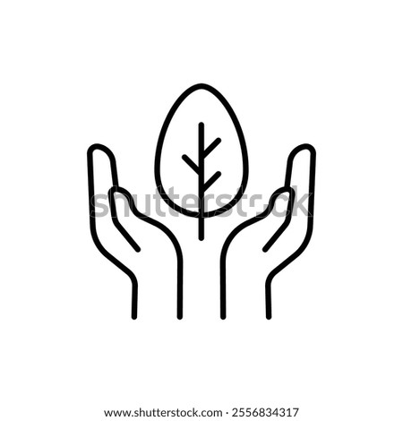 Conservation icon. Simple outline style. Hand leaf care, plant, nature, green, growth, natural, organic, eco life, environment concept. Thin line symbol. Vector illustration isolated.