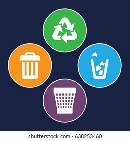 Conservation icons set. set of 4 conservation filled icons such as trash bin