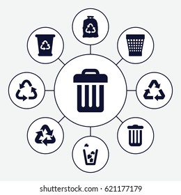 Conservation icons set. set of 9 conservation filled icons such as recycle bin, recycle, trash bag