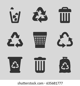Conservation icons set. set of 9 conservation filled icons such as recycle bin, recycle, trash bag