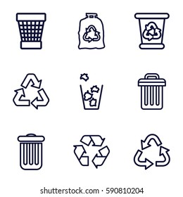 conservation icons set. Set of 9 conservation outline icons such as recycle bin, recycle, trash bag