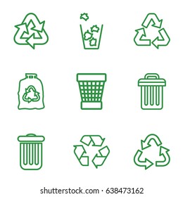 Conservation icons set. set of 9 conservation outline icons such as recycle, trash bag