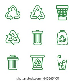 Conservation icons set. set of 9 conservation outline icons such as recycle bin, recycle, trash bag