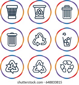 Conservation icons set. set of 9 conservation outline icons such as recycle bin, recycle